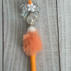 Embellished Orange Pom Pom Pen